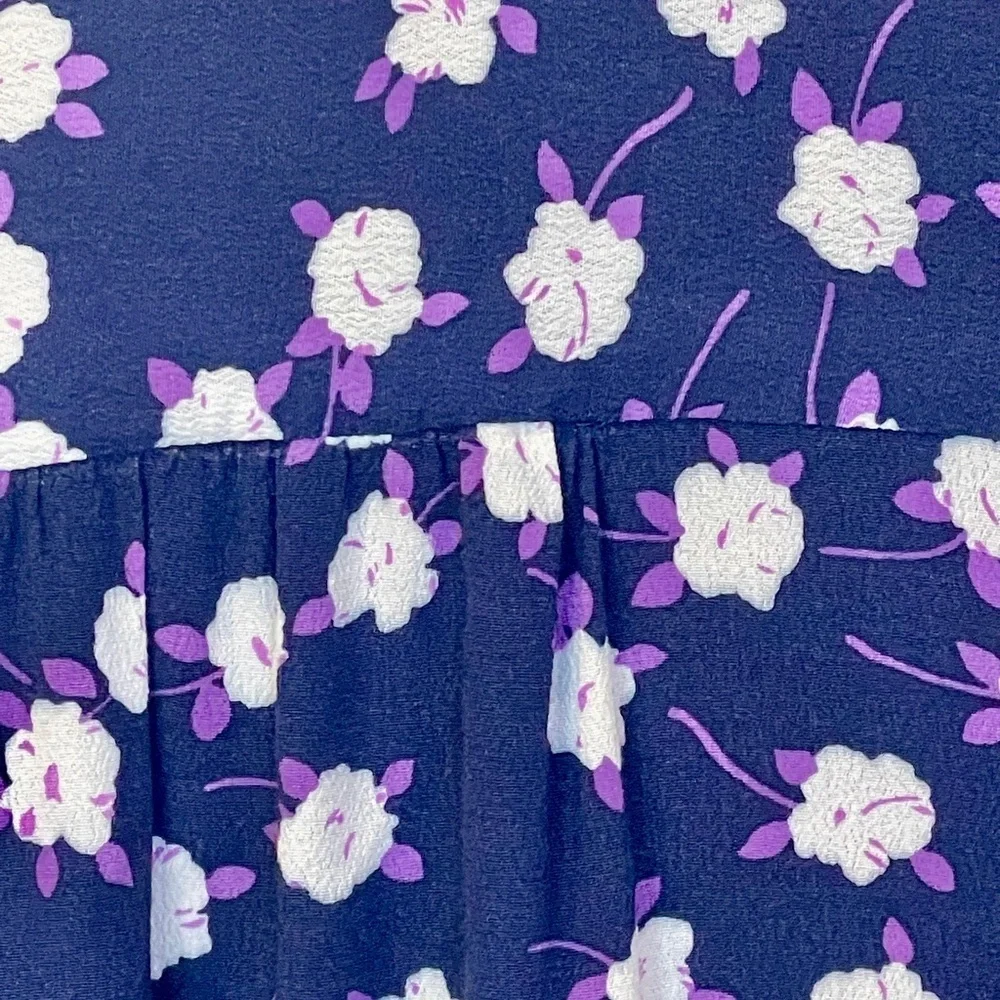 J Crew Re-Imagined Dress Large Dropped Waist Purple Floral Peasant Ruffle Knee